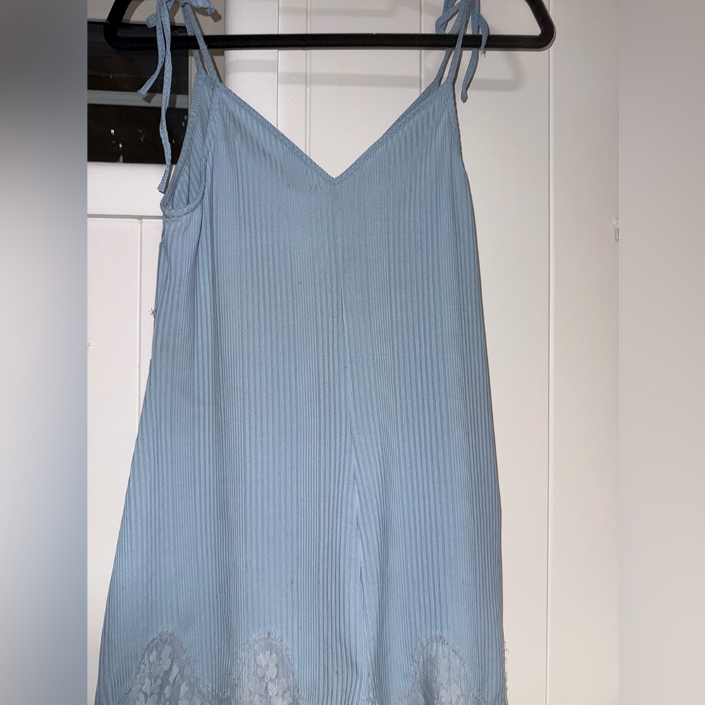 Light Blue Lace Trim Short Jumpsuit - Picture 9 of 10